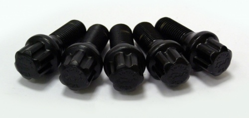(Set of 10) 14X1.25 28mm Tapered 17Hex TPi Black Round Wheel Bolts